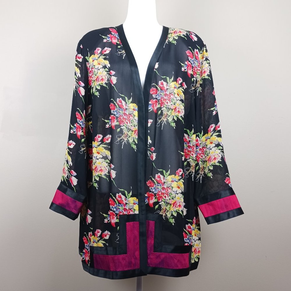 MAGGIE SHEPHERD| Floral Bohemian Mix Media Sheer Kimono